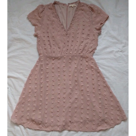Baevely Dresses & Skirts - BaeVely Pink Swiss Dot V-neck Dress Cottagecore Coquette Fairy Womens Medium